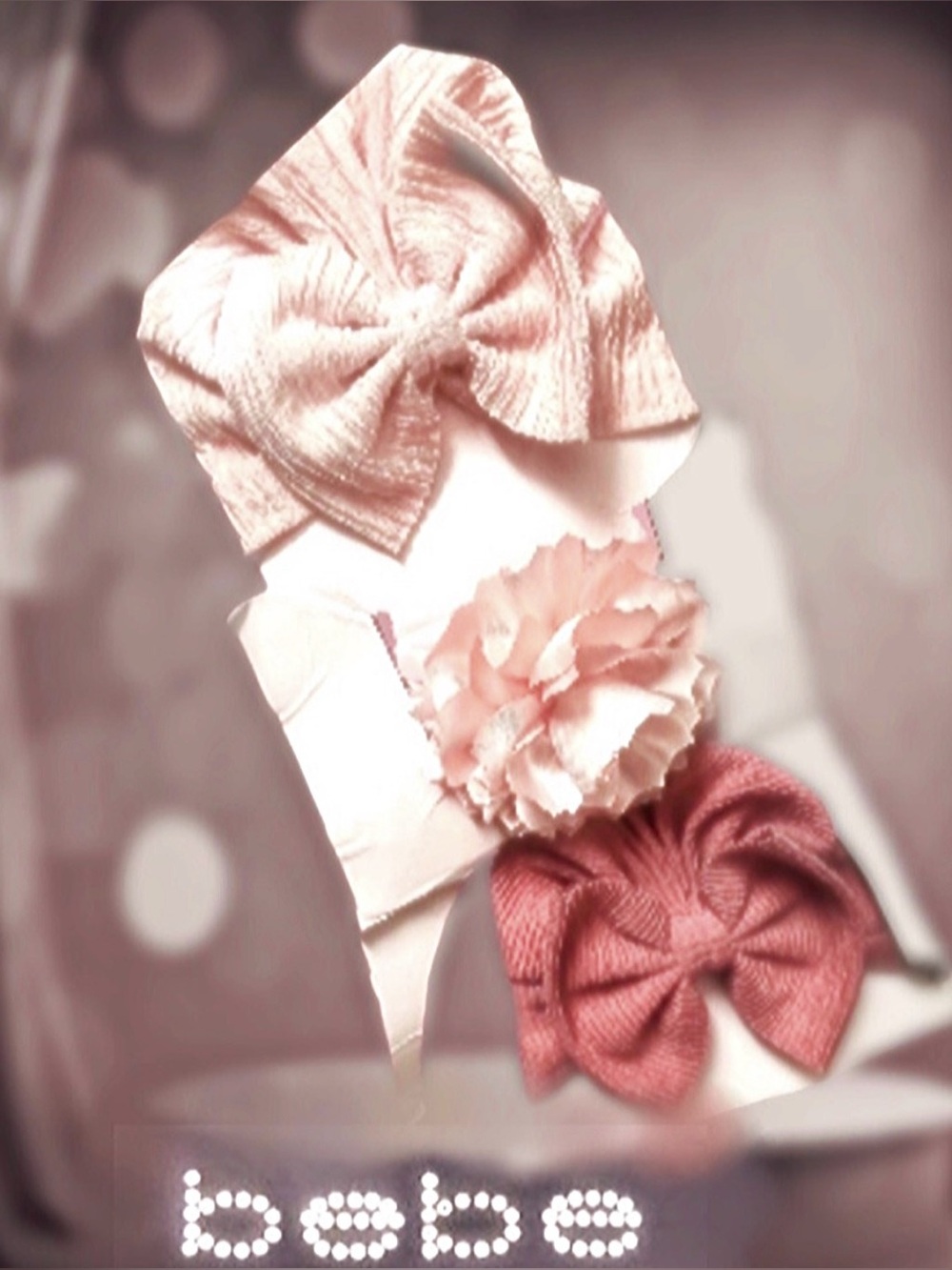 Bebe Pink and Cream Bow and Flower Headbands /Caps